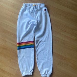 White Aviator Nation pants !!! Rainbow stitch